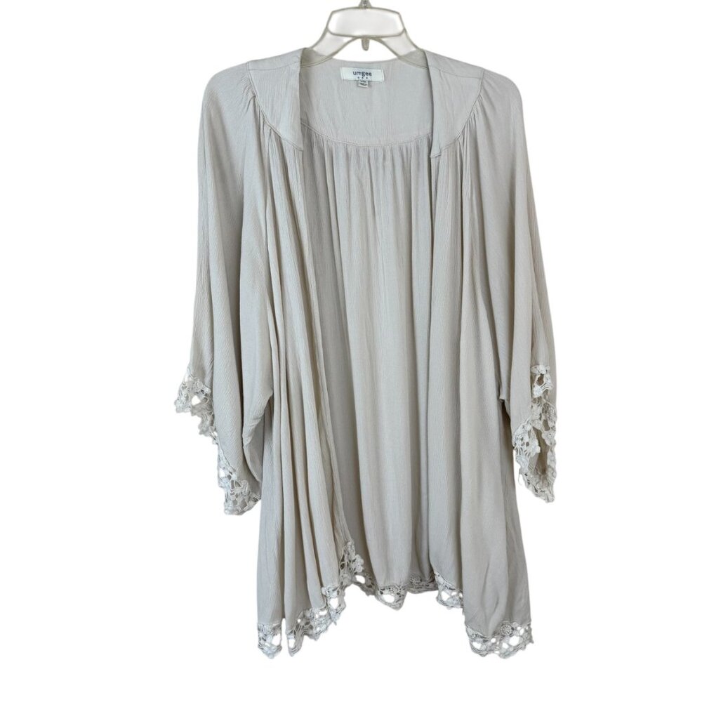 Umgee Gauzy Ivory Open Blouse Top S/M FLAWED Cover Up Beachy Cardigan Resortwear